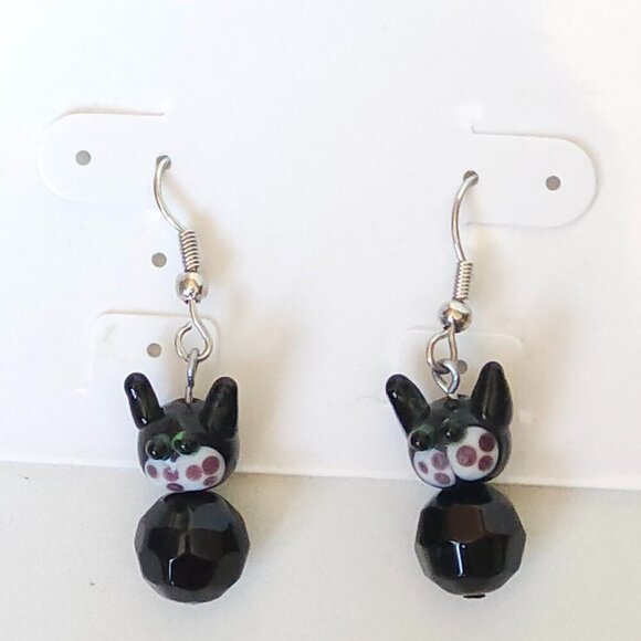 UNIQUE Cat Dangle Earrings Glass Bead Bauble Earrings - Picture 2 of 4